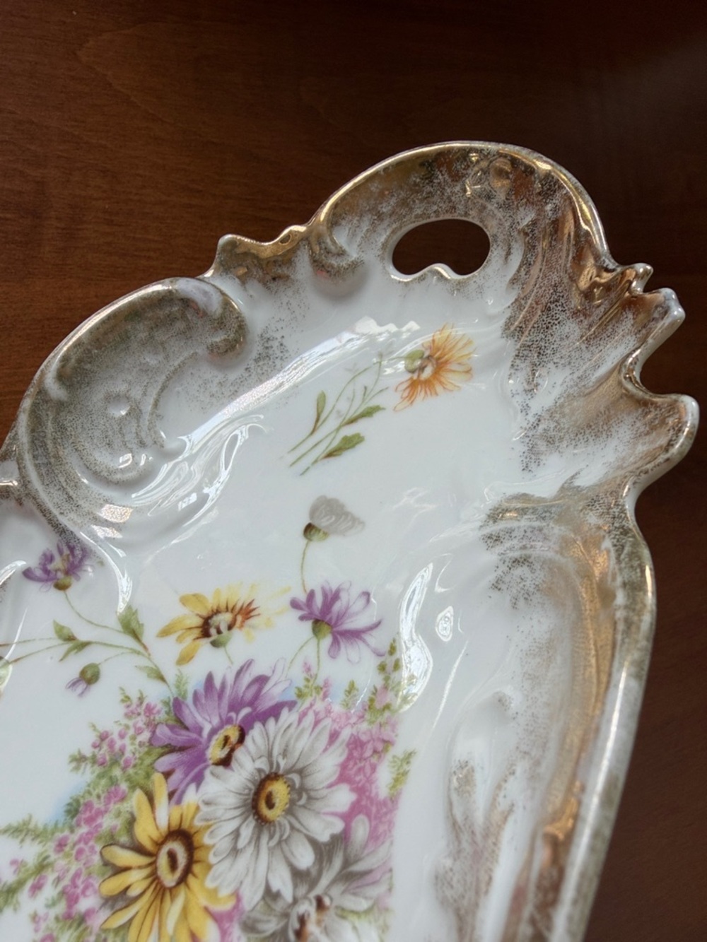 RS Prussia Porcelain Double Handle Ornate Floral Tray with Gold Trim - Picture 3 of 12